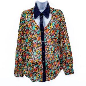 Kirra Floral Print Button Up Collared Shirt Cutout Open Back Sheer Blouse Top